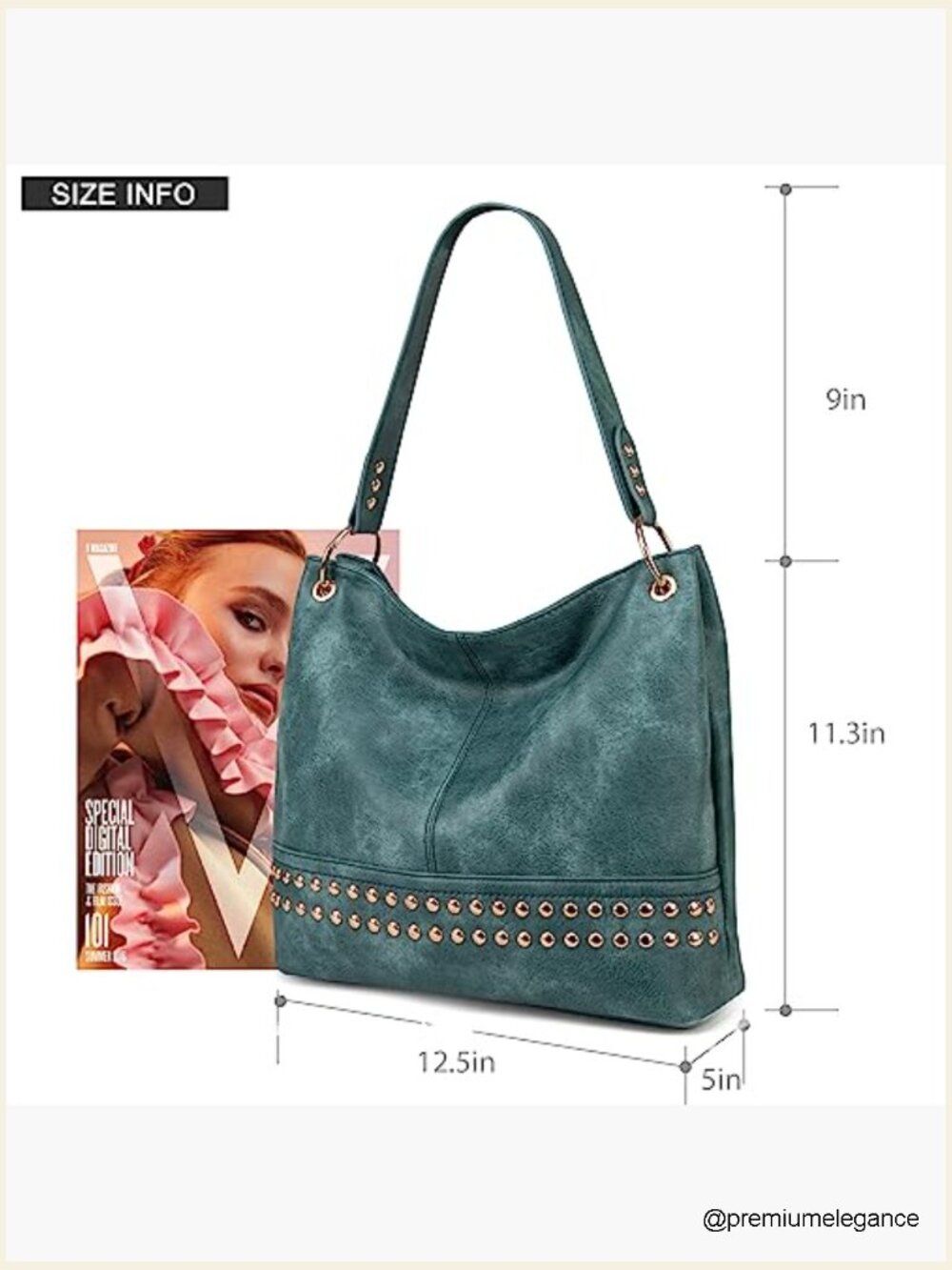 Large Vegan Leather Hobo Bag with Zipper, Shoulder Purse - Picture 6 of 7